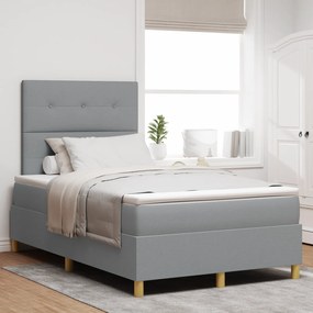vidaXL Cama Box com Colchão &amp; Luz LED Cinzento-Claro 120x200 cm Tecido