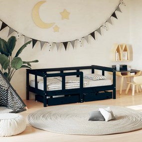 vidaXL Estrutura cama infantil c/ gavetas 70x140 cm pinho maciço preto