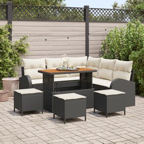 Conjunto de Sofás para Jardim 9 Peças com Almofadas Preto Vime Sintético Acácia