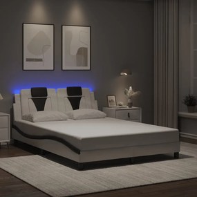 vidaXL Estrutura cama c/ luzes LED 140x200cm couro artif. branco/preto