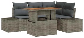 Conjunto de Sofá de Jardim com 5 Peças e Almofadas Cinza em Rattan Sin