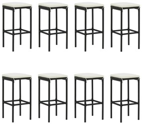 9 pcs conjunto de bar para jardim com almofadões preto