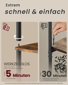 Estante com 6 prateleiras e montagem sem ferramentas 23,8 x 60 x 173,4 cm Castanho vintage + Preto