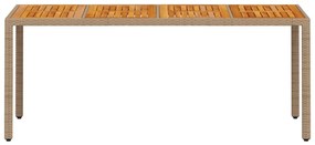 Mesa de jardim 190x90x75 cm vime PE e madeira de maciça bege