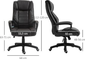 Cadeira de escritório com função de massagem, ergonómica, de grande conforto, altura ajustável, encosto basculante e revestimento sintético castanho F