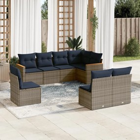 vidaXL 8 pcs conjunto sofás p/ jardim c/ almofadões vime PE cinzento