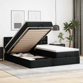 vidaXL Estrutura de cama otomana com colchões pele artificial preta