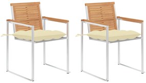 vidaXL Cadeiras de jardim com almofadões 2 pcs teca maciça e aço