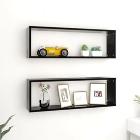 vidaXL Estantes parede cúbicas 2 pcs deriv. madeira 80x15x26,5cm preto