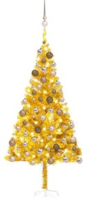 Árvore Natal artificial + luzes LED/bolas 180 cm PET dourado