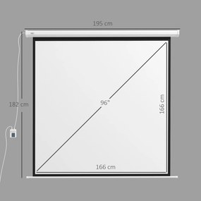 Ecrã de Projeção Elétrico 96 Polegadas com Comando à Distância Formato 1:1 para Interior e Exterior Branco