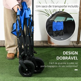 Carrinho de Transporte Dobrável com Toldo Removível e Alça Ajustável Capacidade 100 kg para Campismo 97x52x105 cm Azul