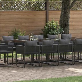 Conjunto de Jantar de Jardim vidaXL com 19 Peças e Almofadas Aço Preto e Polirattan