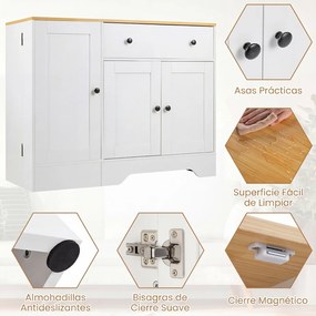 Aparador de Cozinha com Porta de Correr, 105 x 40 x 83 cm, Grande Capacidade de Arrumação, Branco