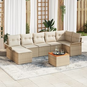 Conjunto de Sofá de Jardim de 8 Peças com Almofadas Beje Vime Acácia