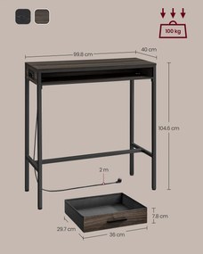 Mesa de bar com estação de carregamento e gaveta 40 x 99,8 x 104,6 cm Castanho