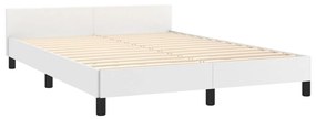 Estrutura de Cama Salu com Cabeceira em Couro Artificial Branco - 140x