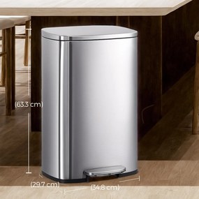 Caixote do lixo 50 L para a cozinha com tampa e caixote interior prateado