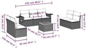 8 pcs conjunto de sofás p/ jardim com almofadões vime PE bege