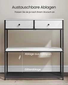 Mesa consola estreita com duas gavetas em tecido 24 x 76 x 80 cm Branco + Preto