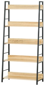 HOMCOM Estante de Estilo Industrial com 5 Níveis Estante de Sala de Estar para Livros com Estrutura de Metal 70x35x149,5 cm Natural