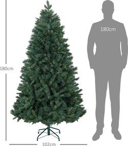 Árvore de Natal artificial de 180 cm com suporte dobrável em aço, 1061 ramos, decoração de Natal, verde