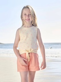 Calções coloridos, fáceis de vestir, para menina coral