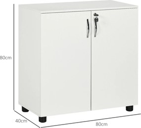 Armário de escritório metal de 2 níveis 80 x 40 x 80 cm, móvel de arrumação para escritório com 2 portas, fechaduras e chaves, branco