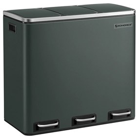 Lixeira de reciclagem SONGMICS, 3 lixeiras triplas de cozinha de 18 L, lixeira com pedal de 3 compartimentos, tampas de fechamento suave, baldes internos de plástico e alças, cinza antracite LTB54GS