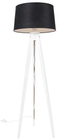 Tripé Moderno Branco com Abajur de Linho Preto 45 cm - Tripod Classic Clássico / Antigo