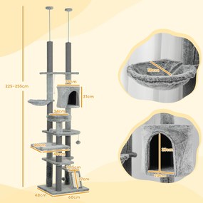 PawHut Arranhador para Gatos de Solo ao Teto de 225-255 cm Arranhador