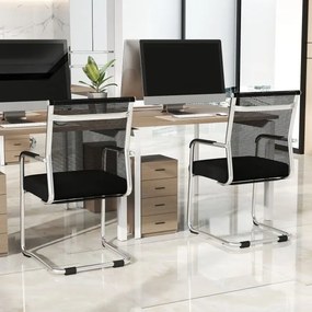 Conjunto de 2 Cadeiras de Escritório com Braços, 54 x 54 x 95 cm, Base Resistente, Preto