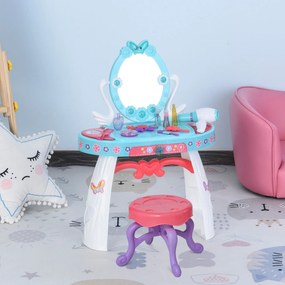 HOMCOM Penteadeira com banquinho Função de música Luzes para crianças acima de 3 anos Inclui 29 peças penteadeira de brinquedo infantil 49,5x23,5x69,5 cm azul