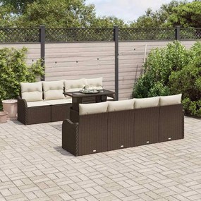 Conjunto de Sofá de Jardim vidaXL de 9 Peças com Almofadas Castanho Polirattan