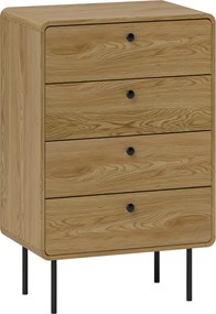 HOMCOM Cômoda 4 gavetas, móvel de arrumação estreito com pés de aço, cantos arredondados, 60 x 39 x 91,5 cm, carvalho | Aosom Portugal