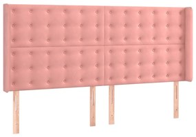 Cama box spring c/ colchão/LED 200x200 cm veludo rosa