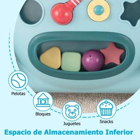 Andador Montessori bebés com Reprodutor Oval Removível Classificador de Formas Maracas Pássaro Deslizante e 2 Giradores Azul