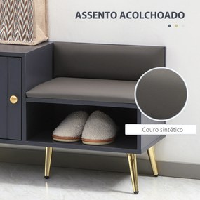 Banco Sapateira com Compartimento Aberto e Almofada Acolchoada para 4 Pares de Sapatos 80x33x49 cm Cinza Escuro