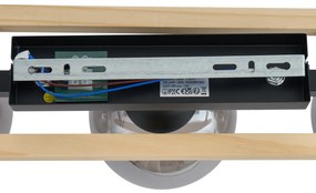 Plafon moderno preto com madeira e vidro fumado 3-luzes - Aleks