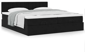 Estrutura de cama otomana com colchões 200x200cm veludo preto