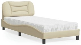 vidaXL Cama com colchão Hvar 90x200 cm tecido cor creme