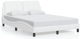 Estrutura de cama c/ luzes LED 140x200 cm couro artif. branco