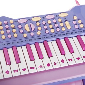Órgão Electrónico Piano Infantil com Microfone Banquinho Luzes e 22 Ca