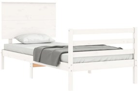 Estrutura de cama com cabeceira 100x200cm madeira maciça branco