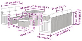 Conjunto de Sofás de Jardim de 10 Peças com Almofadas Cinza em Rattan