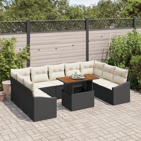 Conjunto de Sofá de Jardim com Almofadas Preto Rattan de Polietileno