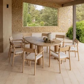 Conjunto De Mesa Ovalada ↔︎ 190 Cm Em Madeira De Acácia Ginara E 8 Cadeiras De Jardim Em Madeira De Acácia Saira Marrom Acácia Claro - Sklum
