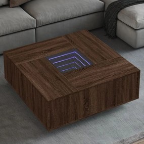 vidaXL Mesa centro luzes LED Infinity 100x100x40 cm carvalho castanho