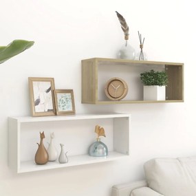 vidaXL Prateleiras parede forma de cubo 2 pcs branco e carvalho sonoma
