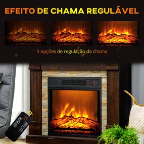 HOMCOM Lareira Elétrica 1800W Lareira com Efeito de Chama Realista Controlo Remoto Temporizador e Proteção Contra Superaquecimento para Ambientes de 30 m² 80x21,6x67,8 cm Marrom